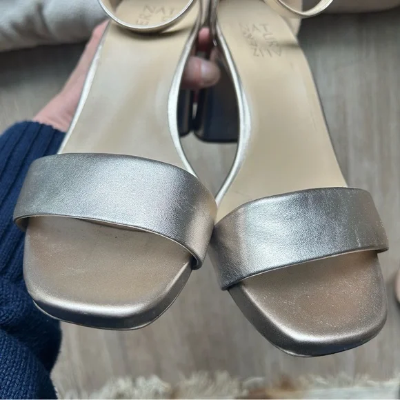 Naturalizer Women's Joy Ankle Strap Heeled Dress Sandal in Light Bronze- 9 WIDE - Picture 6 of 7